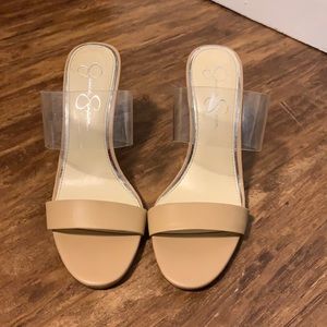 Nude leather wedge heels